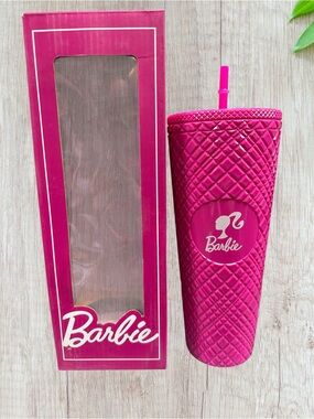 Barbie Hot Pink Quilted Logo Tumbler with Straw
